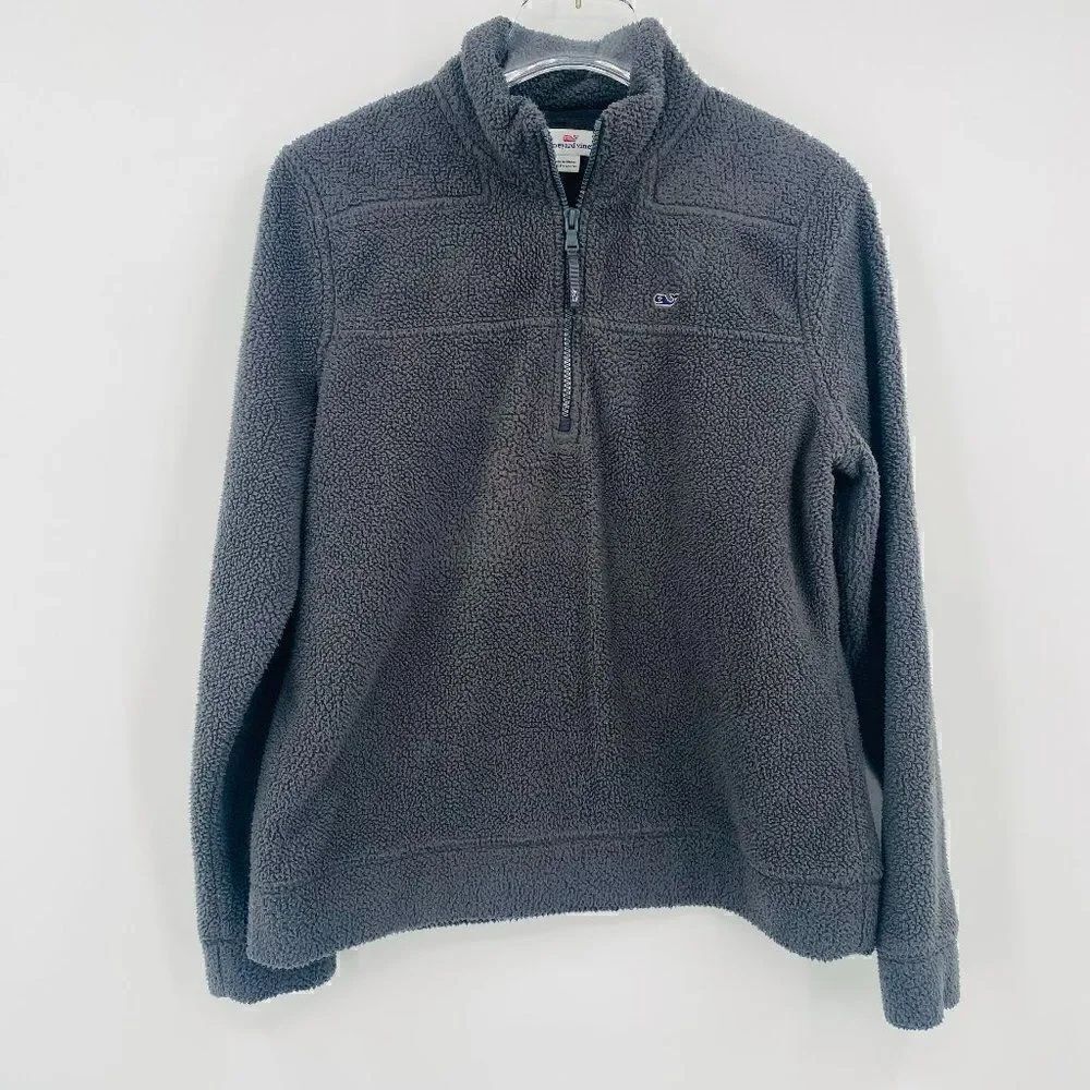 Vineyard Vines Size Small Gray Sherpa Fleece 1/4 Zip Pullover Sweater